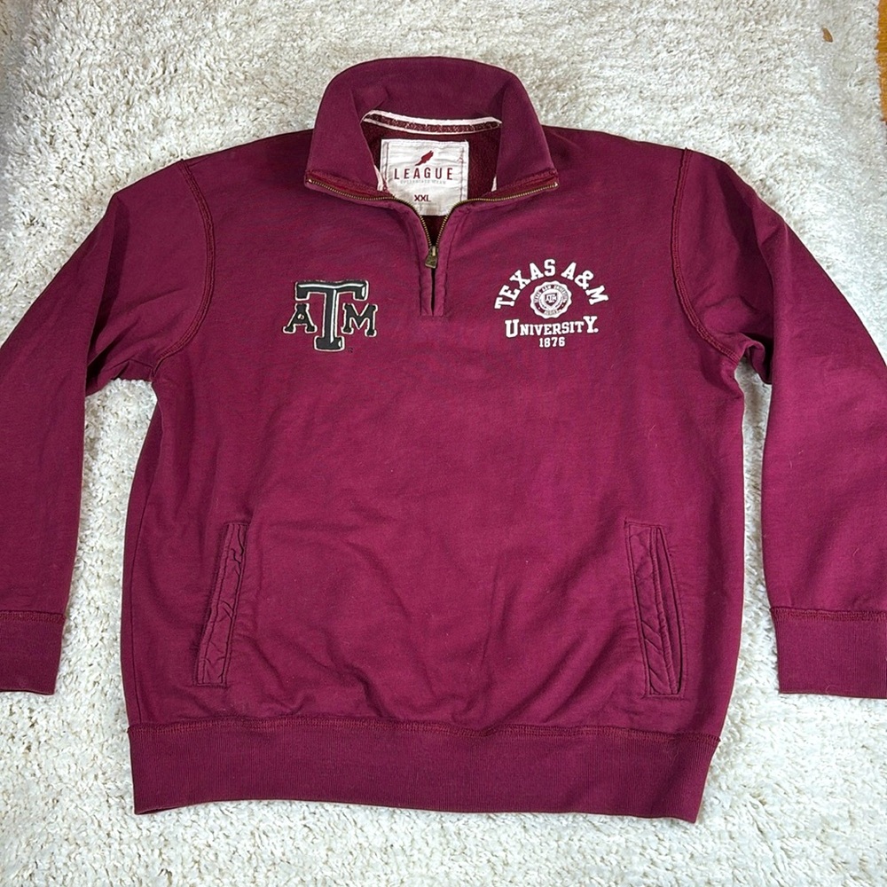 League Men's Texas A&M University Maroon, Emb. Logo, 1/4 Zip Sweatshirt Size XXL